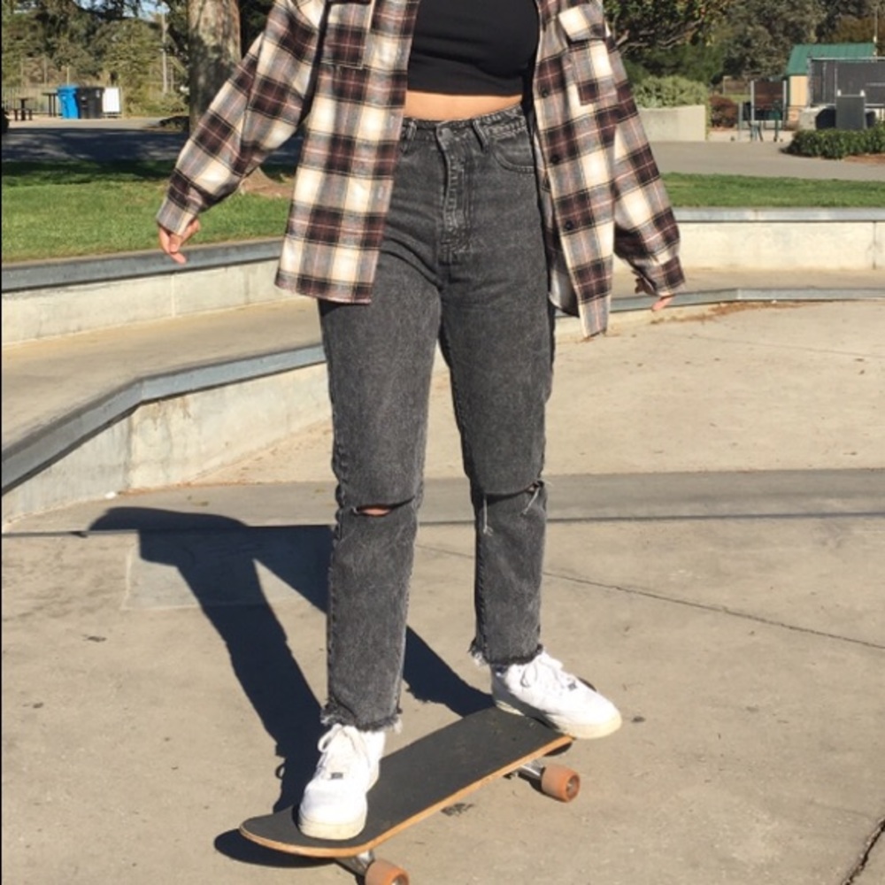 High Waisted Distressed Straight Leg Jeans